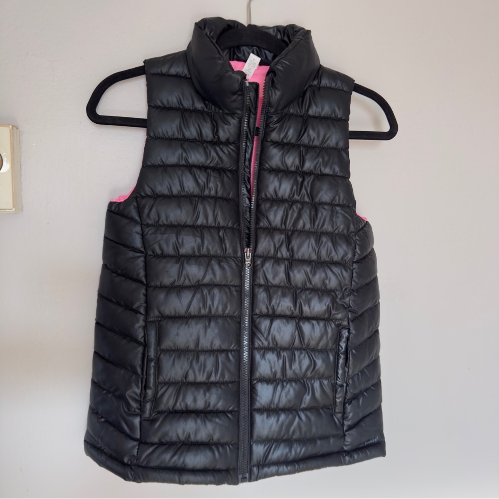 Black Puffer Vest with Pink Lining